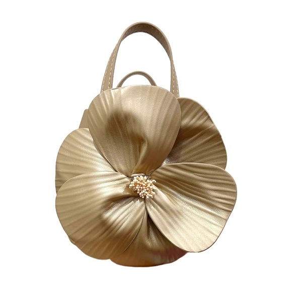 Handbags - Gold Vegan Leather Flower Mini Bag NWOT